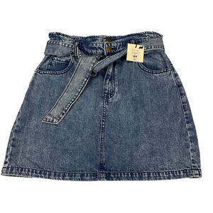 Tgla Denim Blue Jean Casual Belted Mini Skirt Francesca's Collection Small